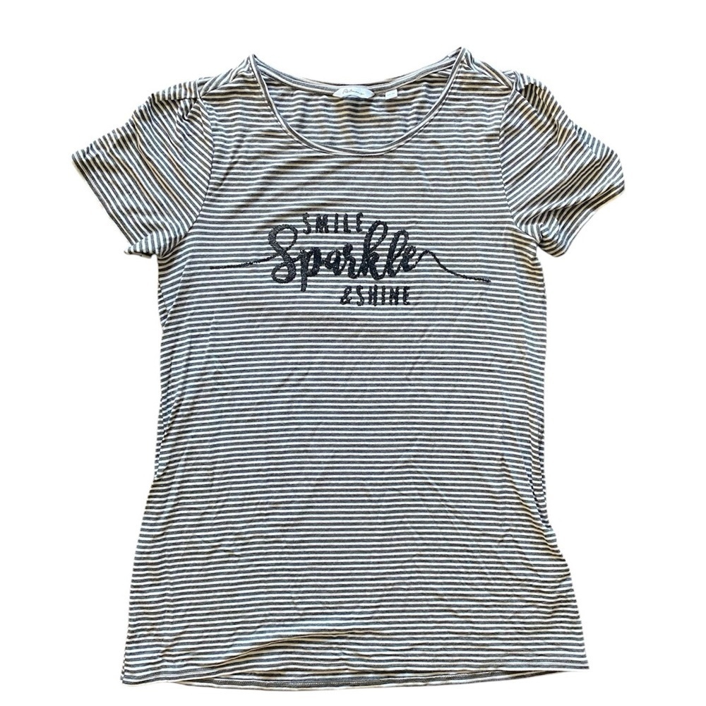 Reitmans Gray White Stripe Tee XS